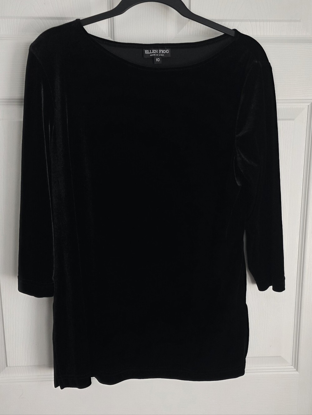 Vintage 90s Ellen Figg Stretch Velvet Side Slit Tunic Top Black Size M